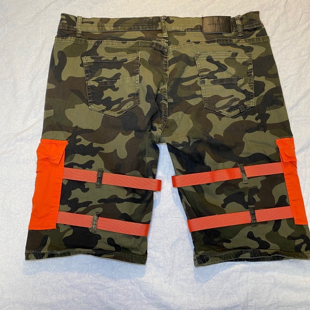 Decibel Camo Cargo Shorts Men's 42 Orange Utility Strap Pocket Streetwear - Picture 6 of 10